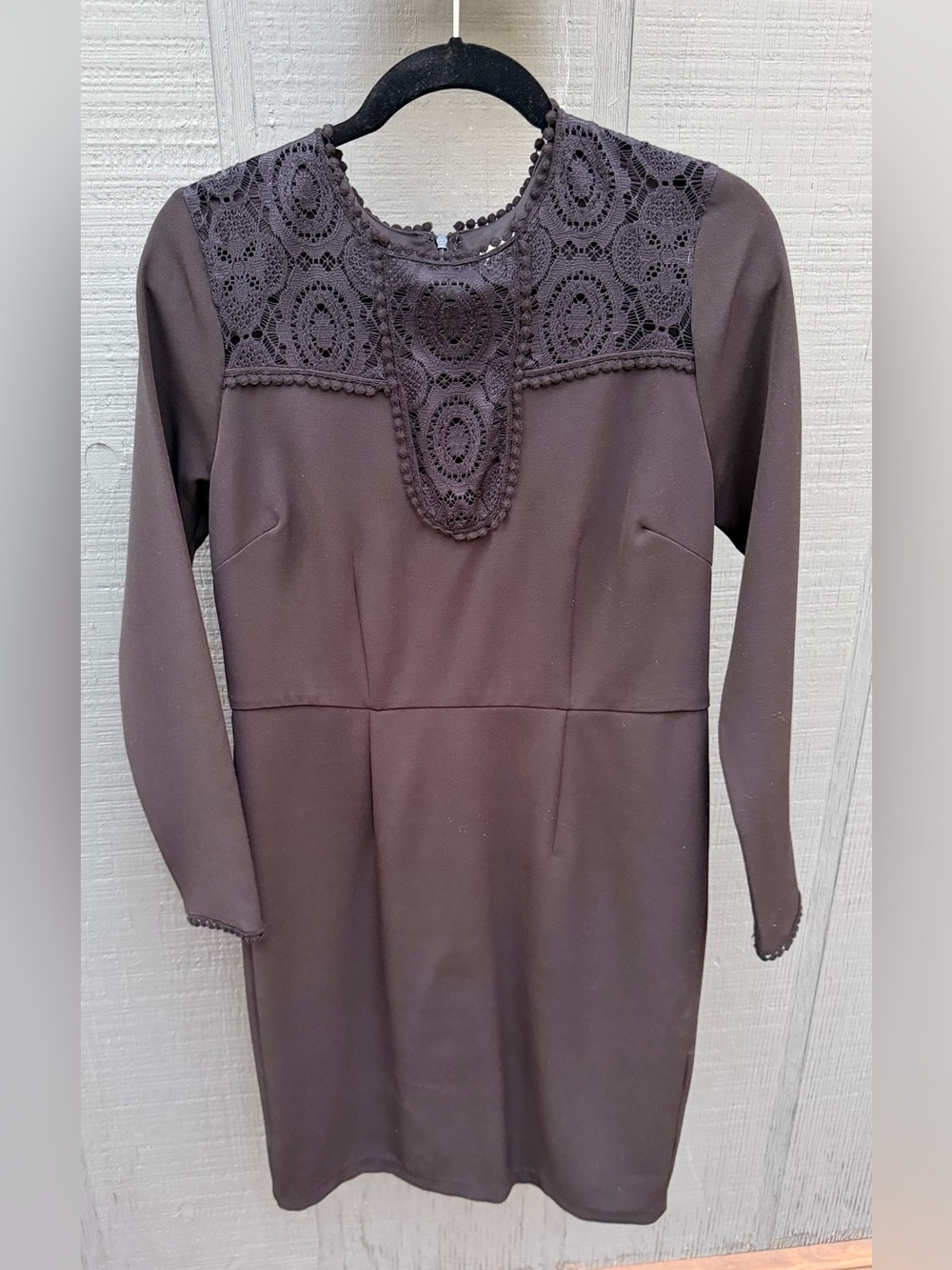 Neiman Marcus Lace Trim Shift Dress Black Long Sleeve Pom Detail Size Medium